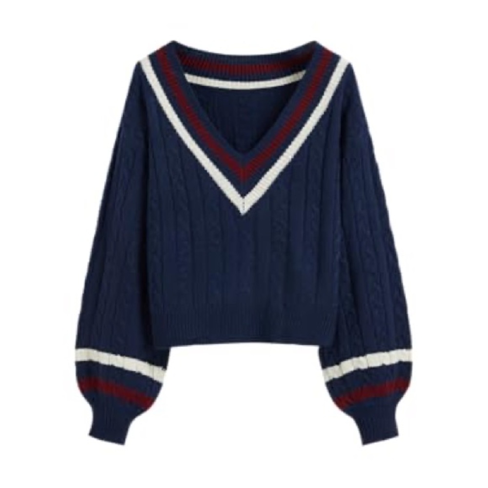 CIDER CABLE KNIT SWEATER VNECK STRIPED NWT SMALL